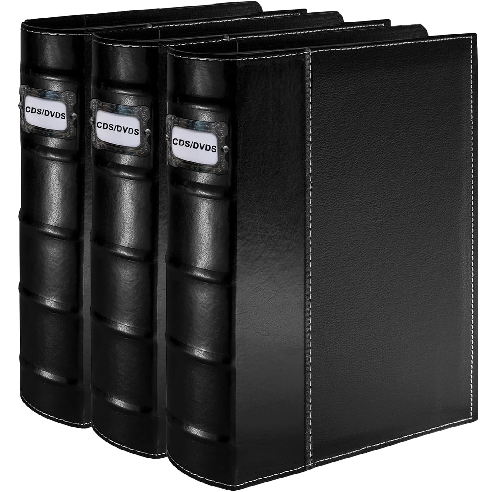 Salajory PU Leather CD/DVD Storage Binder with Zipper - 3 Pack 3 Pack, Black