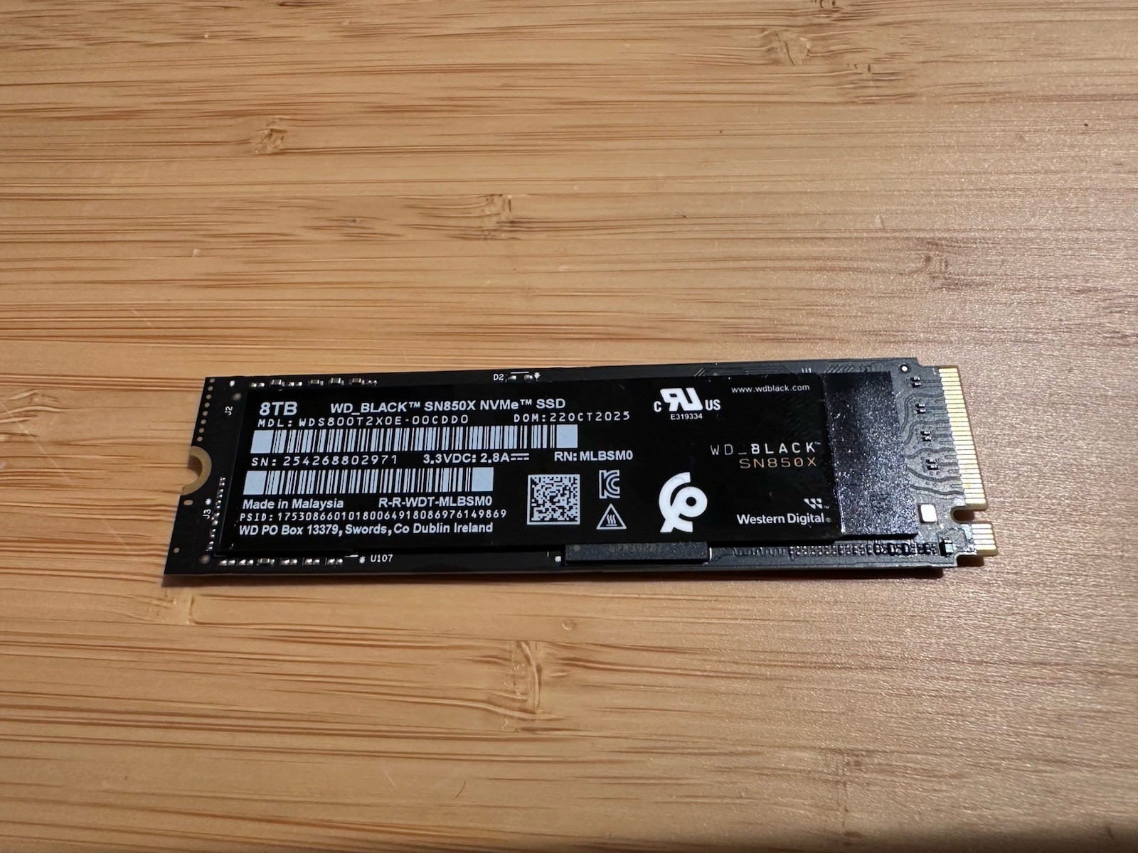 Western Digital WD_BLACK SN850X 8TB M.2 2280 NVMe Gen4 SSD 100% Health