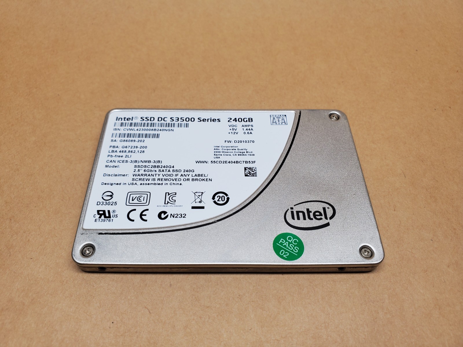 240GB Intel SSD DC S3500 Series SSDSC2BB240G4 2.5" 6Gb/s SATA | Tested