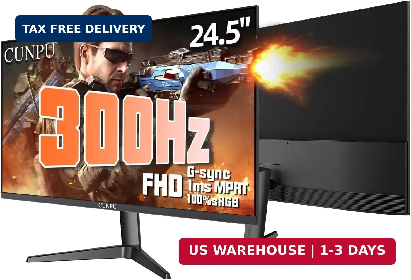 CUNPU 24.5 Inch 1080P 300Hz Premium Gaming Monitor for FPS Gamers, AMD FreeSync 