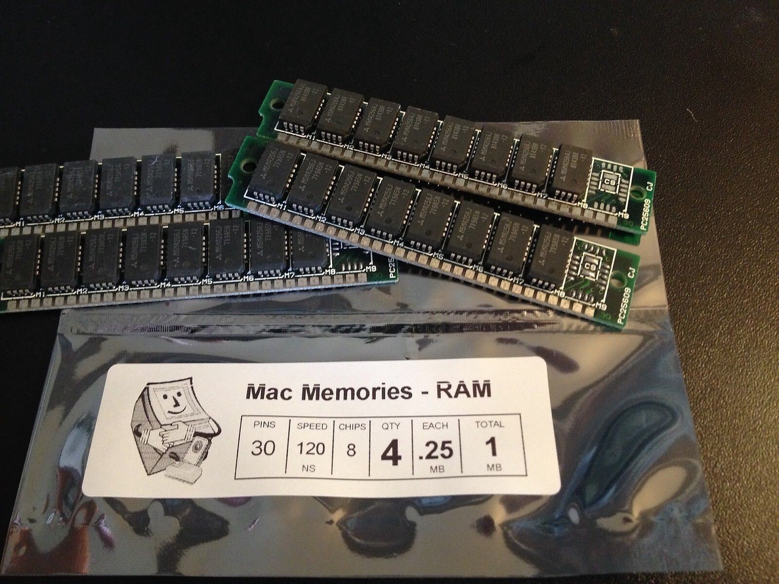 4x 256KB 30-Pin 120ns Non-Parity SIMM Vintage Mac PC Atari Memory 1MB RAM Set