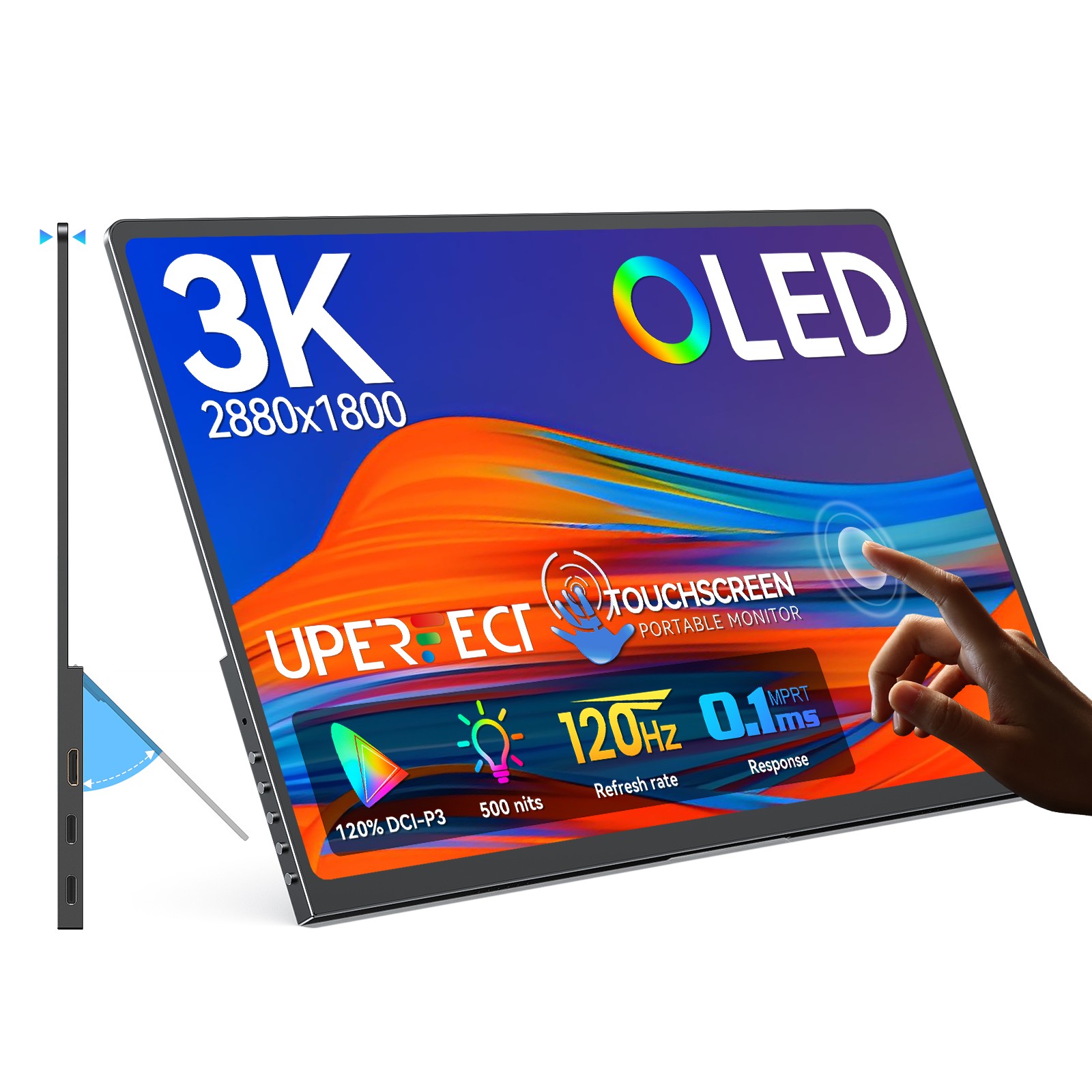 UPERFECT Portable Monitor 14" 3K 2880x1800 120Hz Touchscreen Monitor OLED Screen