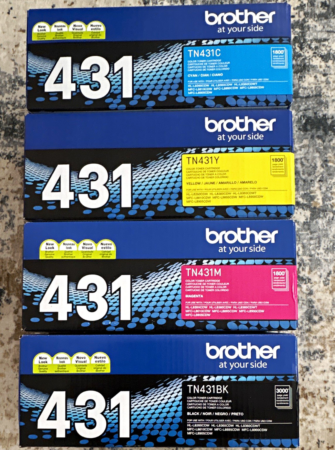 Brother TN431C/Y/M/BK Genuine Original CMYK Toner for HL-L8360CDW/8260