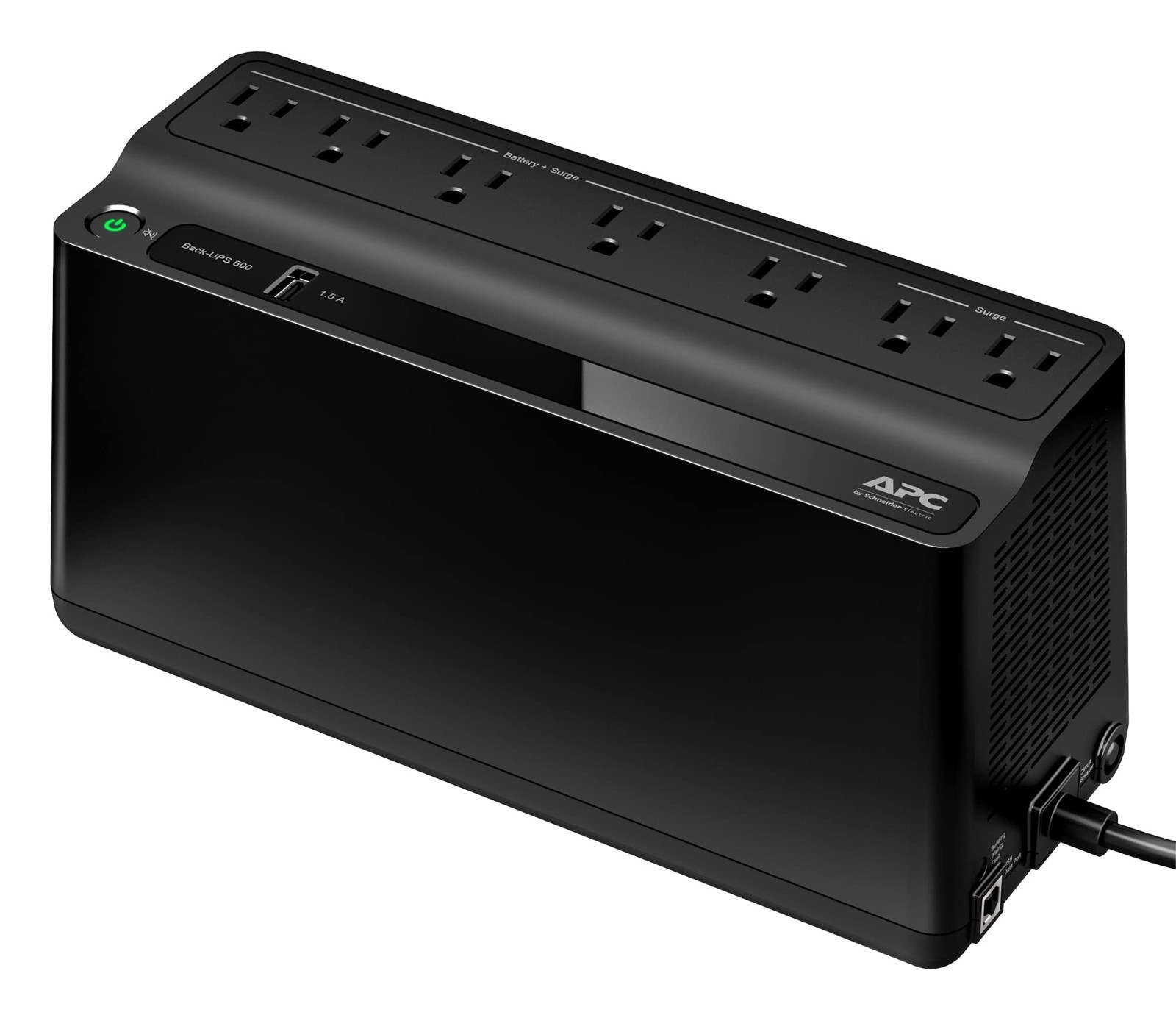 APC BE600M1 600VA 330W UPS Battery Backup 7-Outlet Surge Protector USB