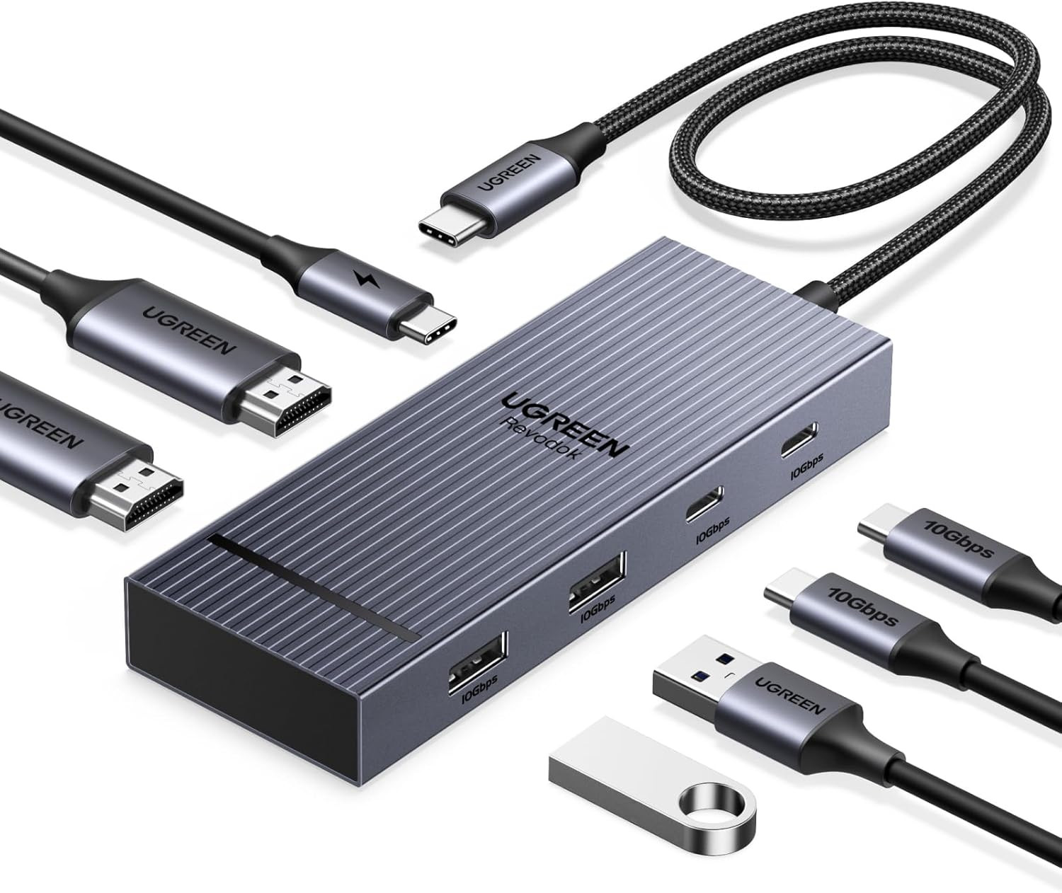 UGREEN 7 in 1 Docking Station Dual Monitor, USB C Hub Dual 4K@60Hz HDMI Display,