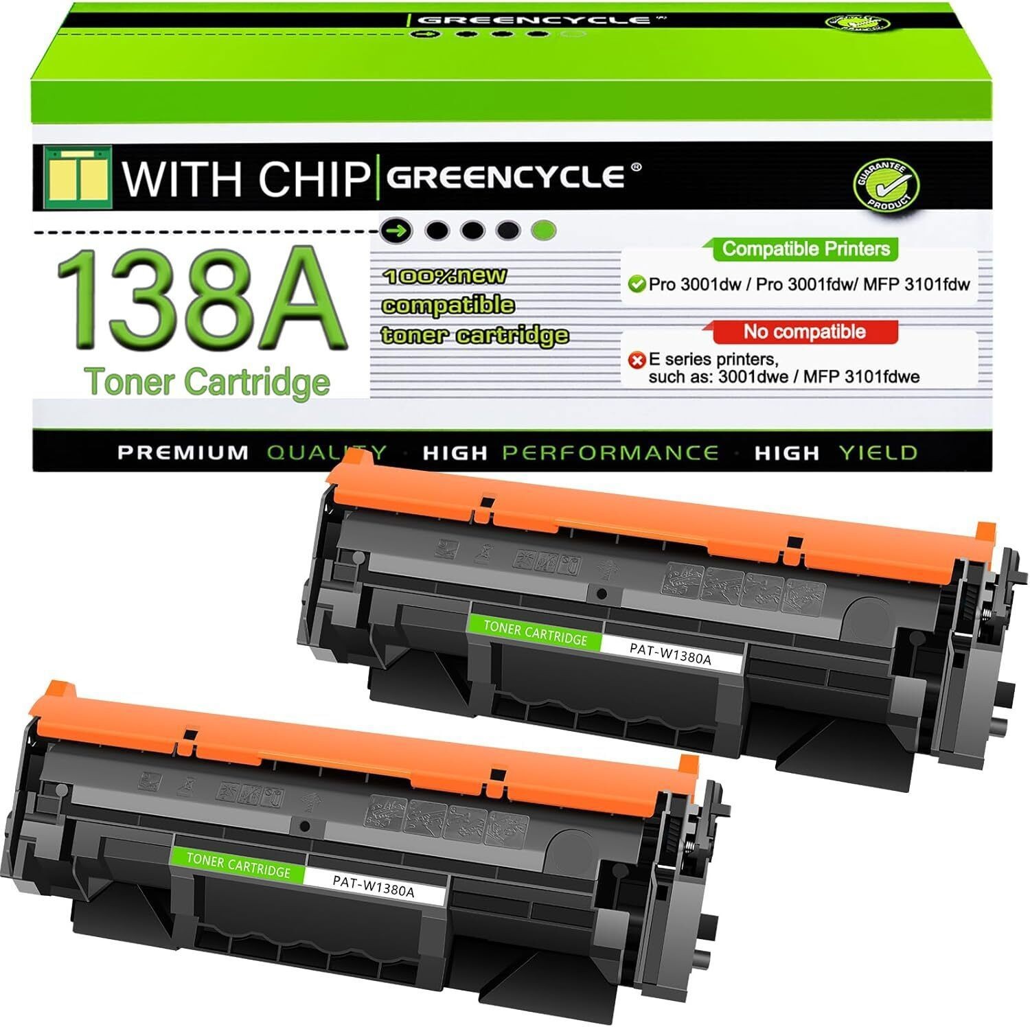 2PK NEW CHIP W1380A Toner Cartridge for 138A HP LaserJet Pro 3001dw MFP 3101fdw