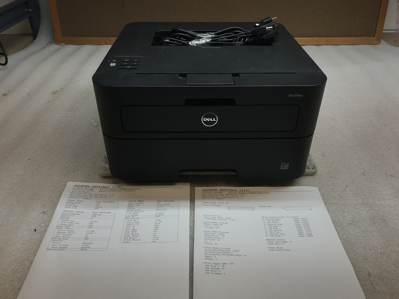 Dell E310DW Wireless Mono Black and White Laser Printer Page Count 23K No Toner