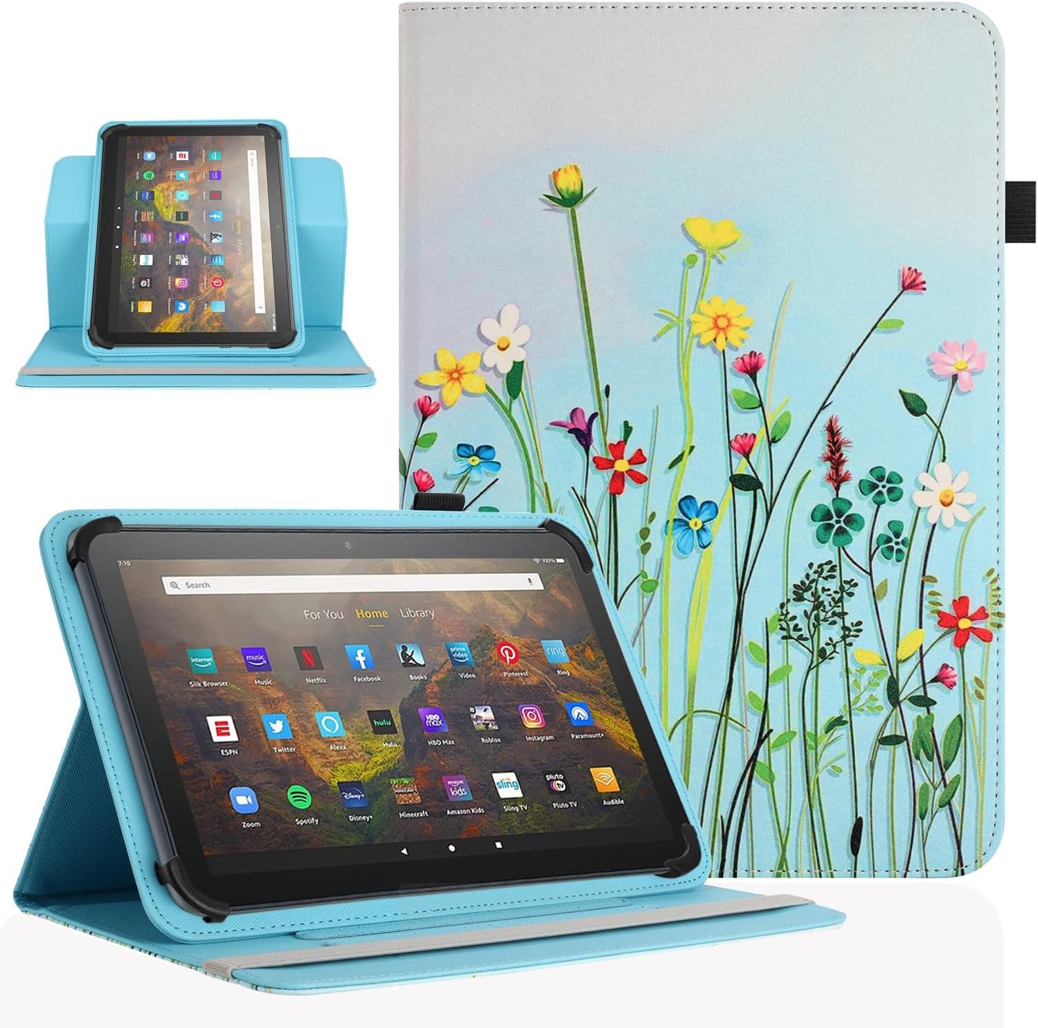 10 Inch Android Tablet Case, 360 Degree Rotatable Stand, Multiple Viewing Angles