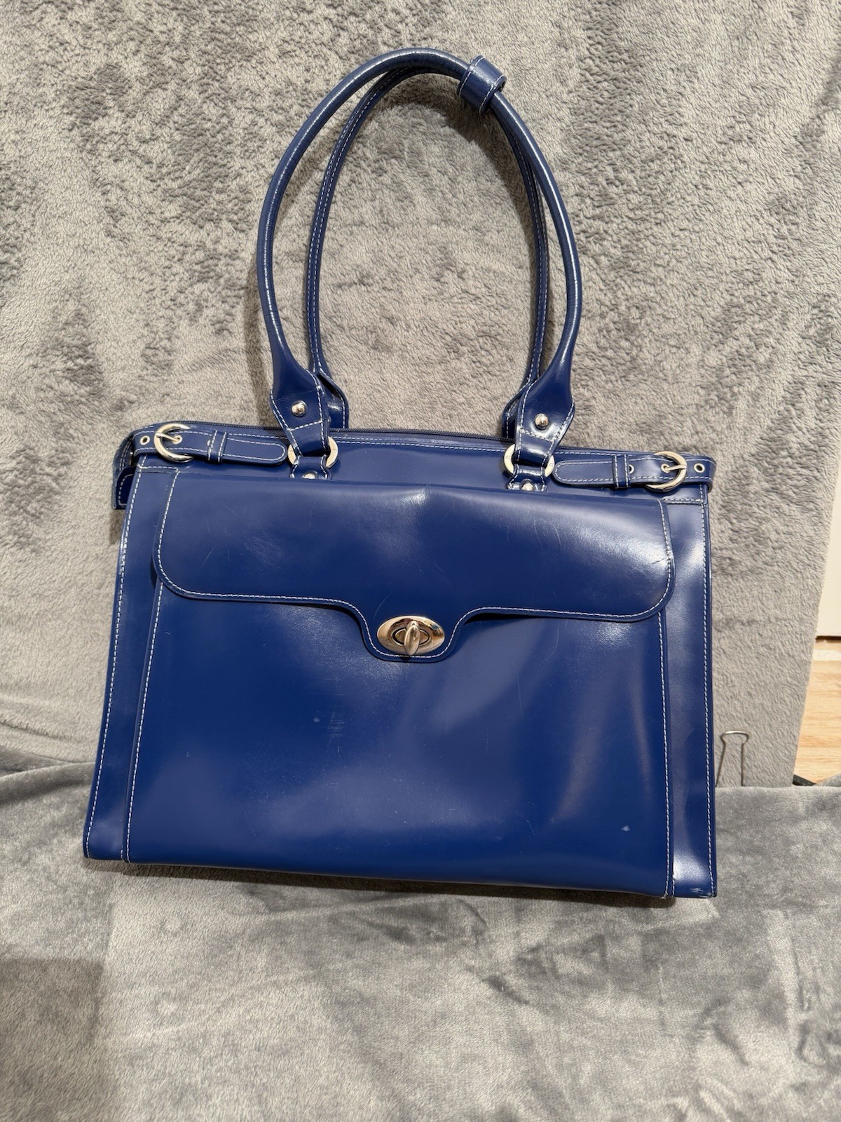 McKlein Leather Winnetka Briefcase Bag Blue 16” W X 12” H X 5” D