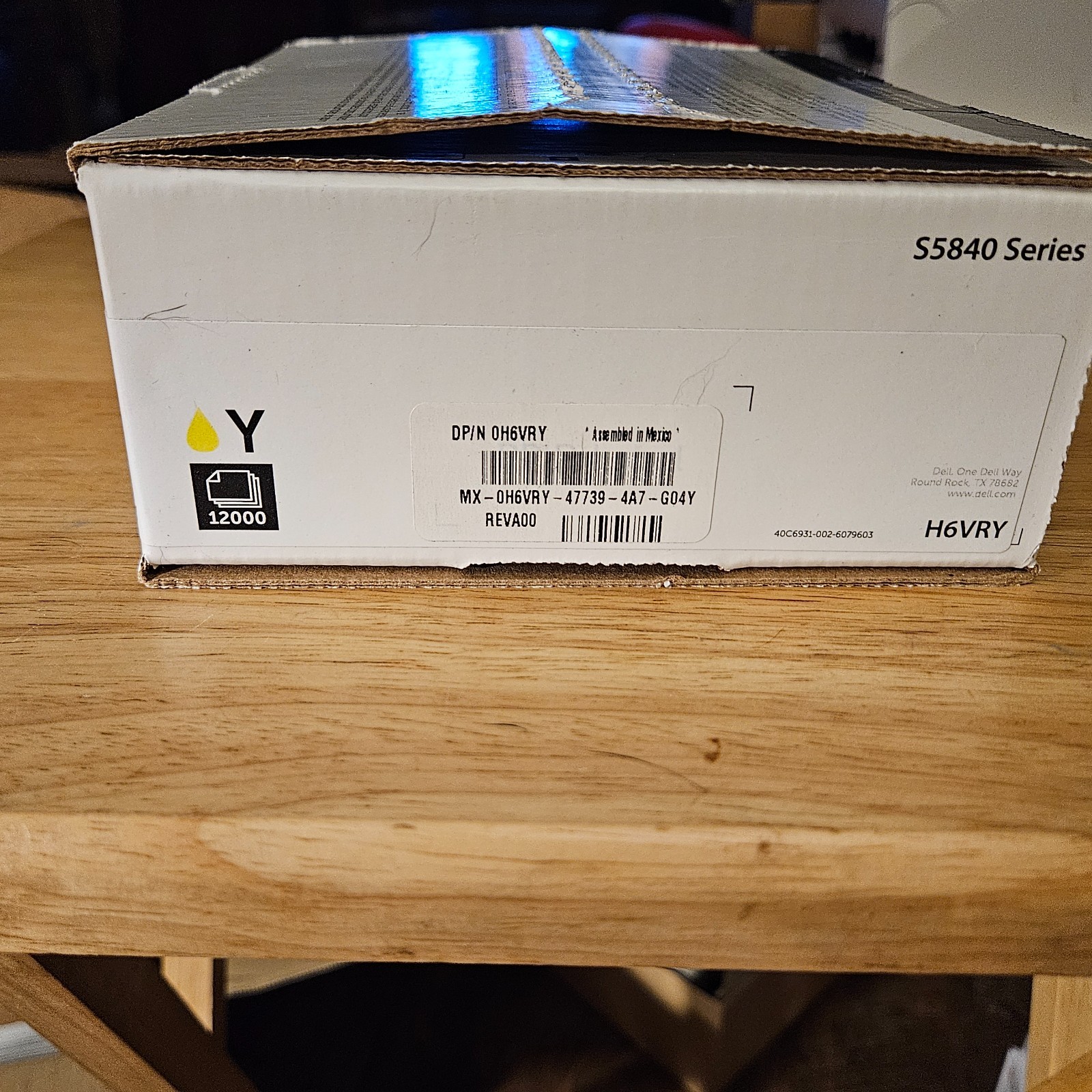 Genuine Dell H6VRY High Yield Yellow Toner Cartridge S5840 Series 12,000pgs