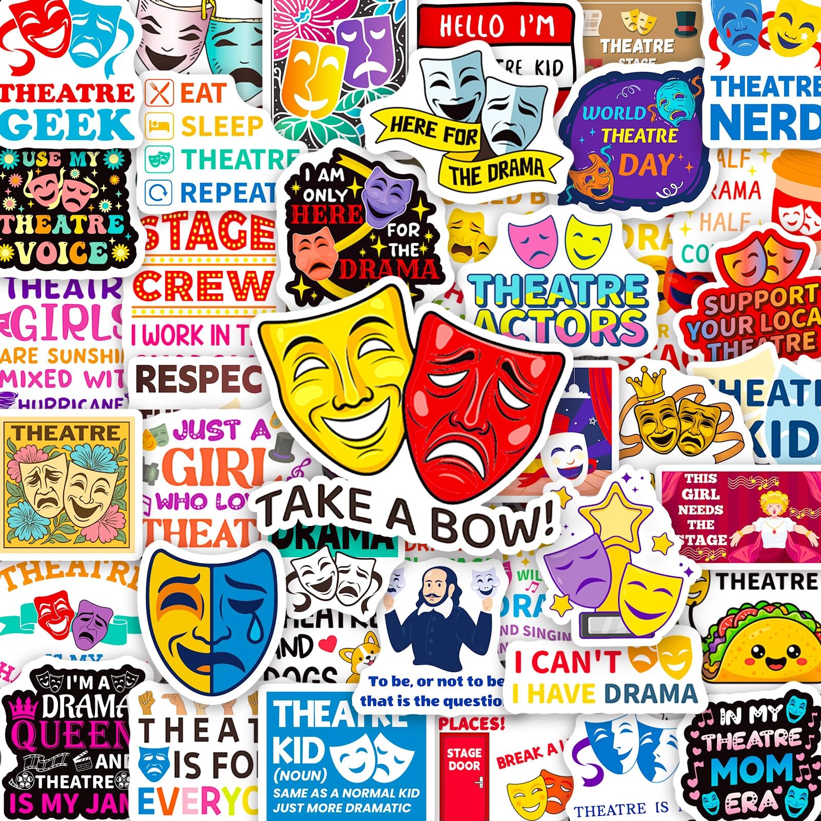Yqskt 200PCS Theatre Stickers Brown, Yellow, Blue, Red, Black, Pink, White