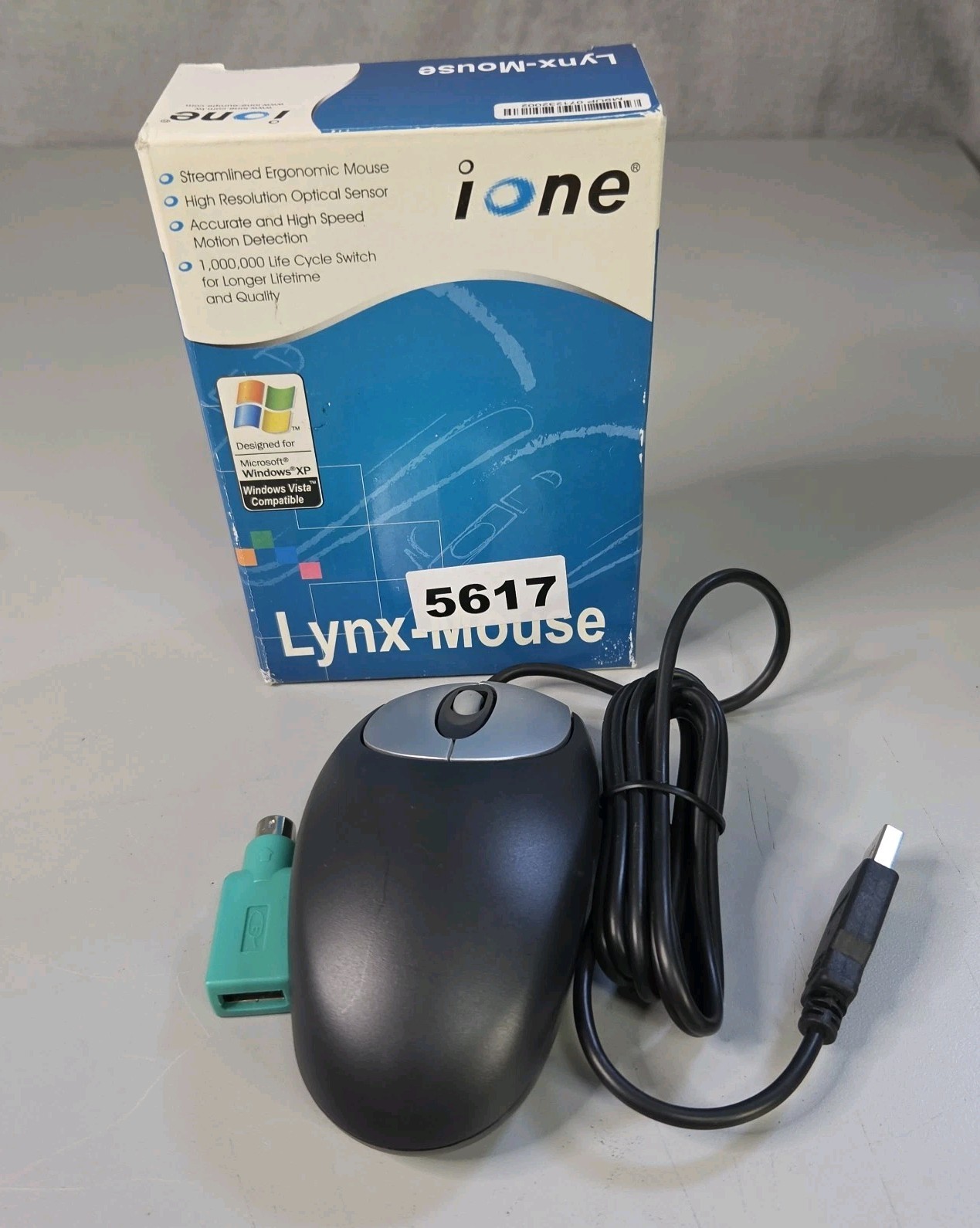  IONE LYNX  M9 WHEEL OPTICAL MOUSE In Box Black Tested 