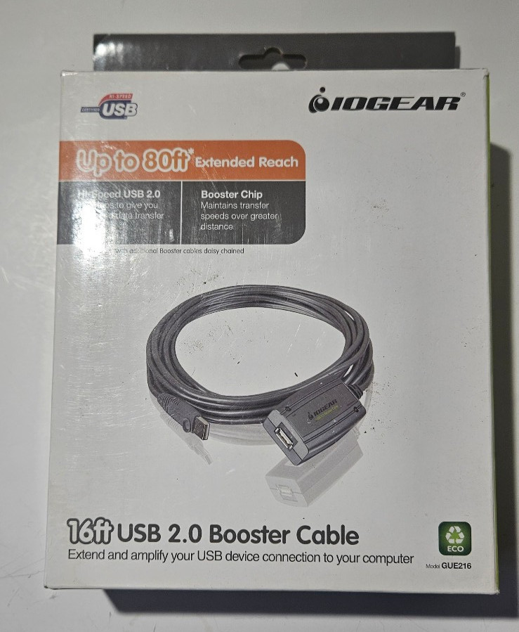 IOGEAR Premium 16' USB 2.0 Booster Extension Cable GUE216 w/Built-In Chip