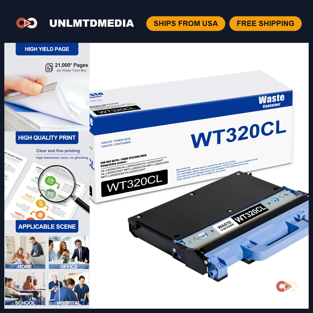 WT320CL Waste Toner Box - Compatible Replacement for Brother HL-L8250CDN MFC Pri