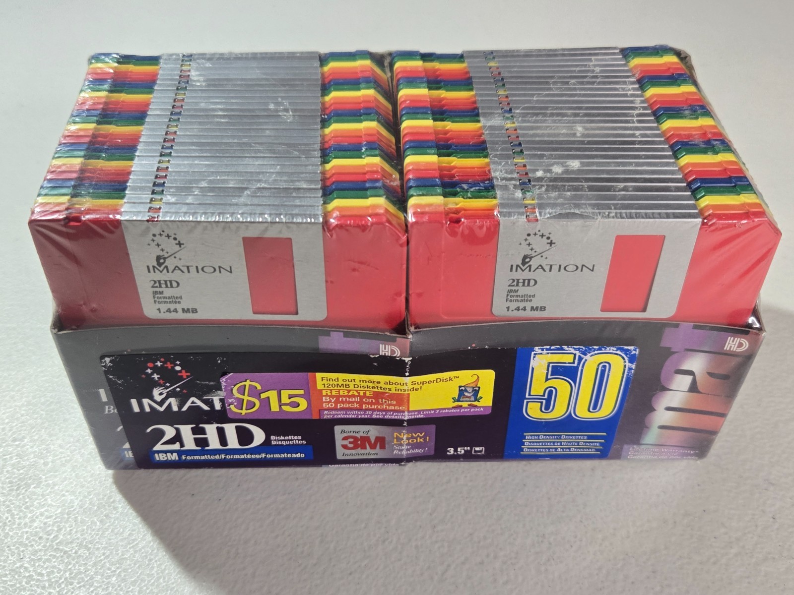 Imation 3.5 Inch IBM Formatted 2HD 1.44MB Diskettes 50-Pack Rainbow