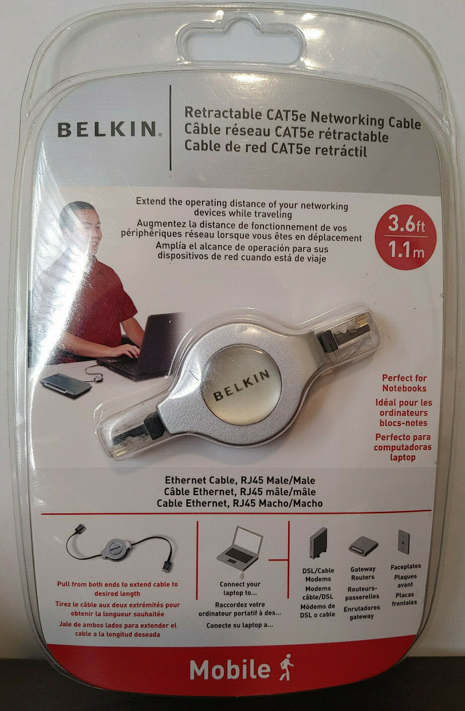 Belkin Retractable CAT5e Networking Cable 3.6 feet ethernet cable RJ45 male/male
