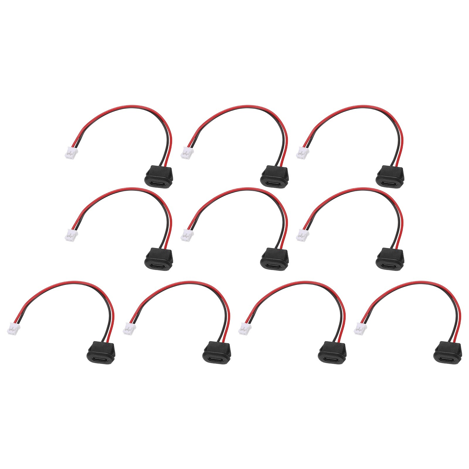 10Pack Type-C 2Pin Wire Black Square  USB-C Female Socket to PH2.0