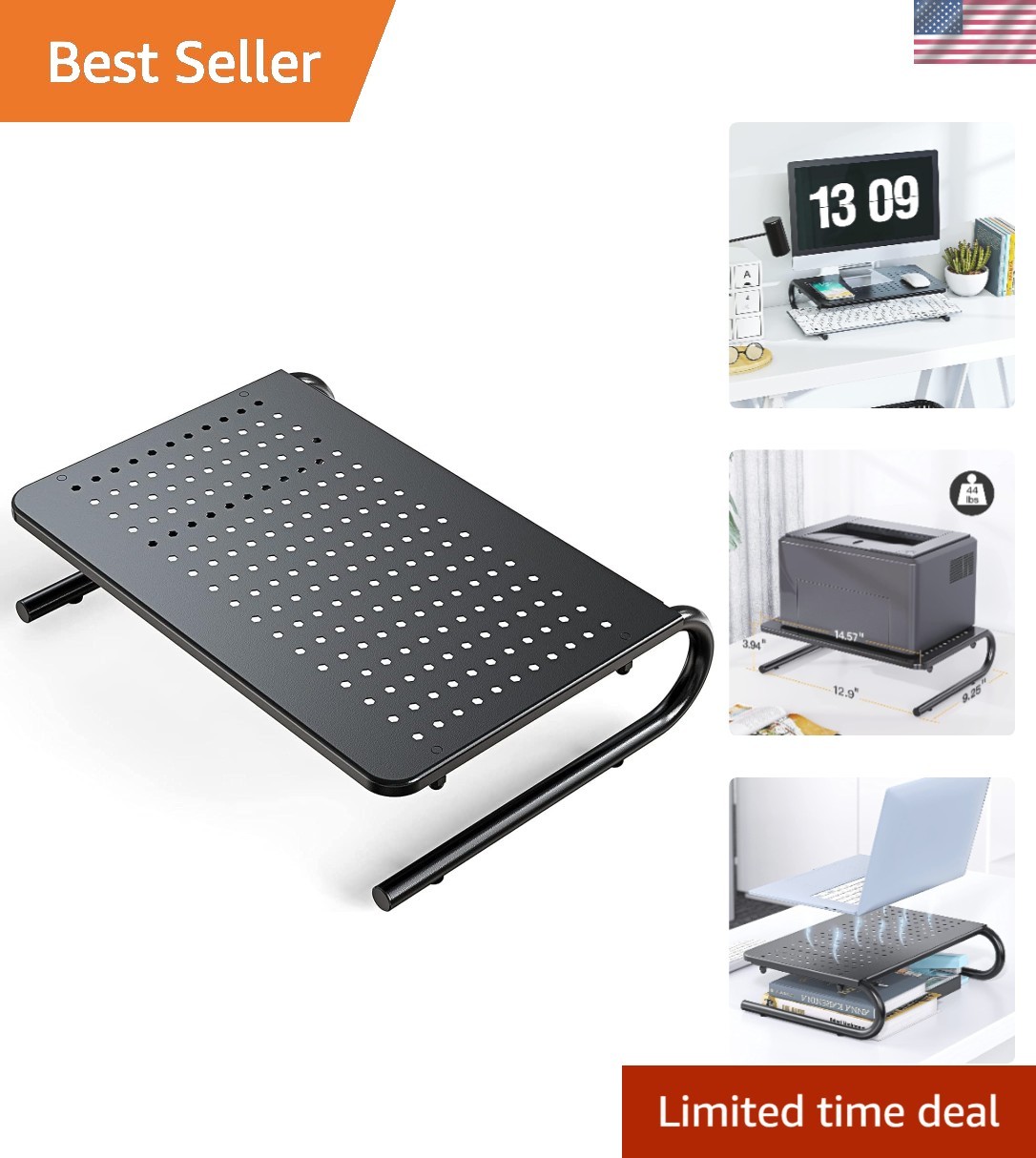 Compact Vented Monitor Stand - Stylish and Sturdy Laptop Shelf for Home & Office