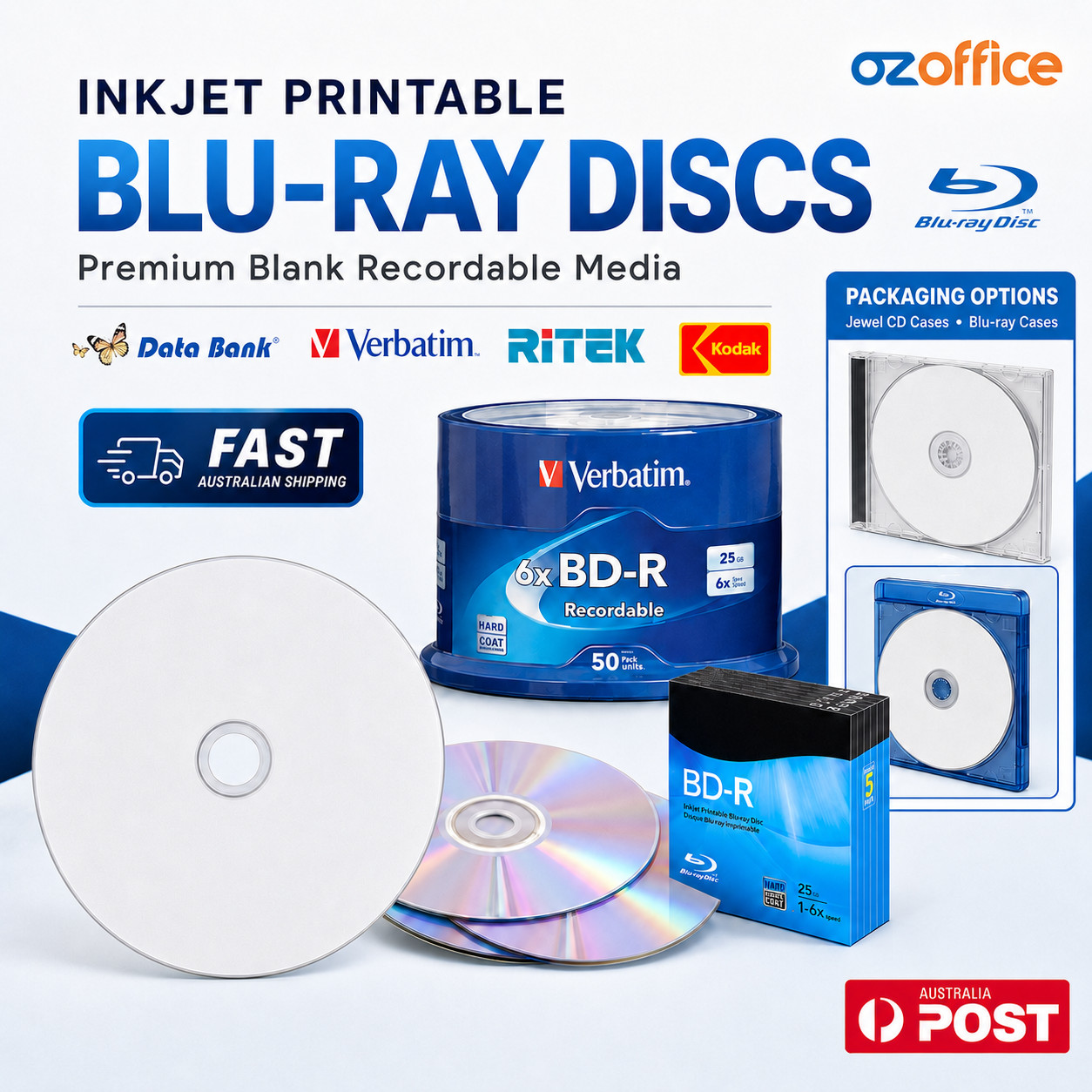 Verbatim Kodak Data Bank BD-R - Blank Blu-Ray Discs in Cases Inkjet Printable