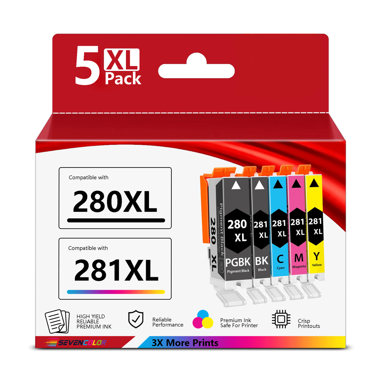 PGI-280XL/CLI-281XL High Yield Ink Cartridge set | 5-Pack, 1PGBK/ 1BK/1C/1M/1Y