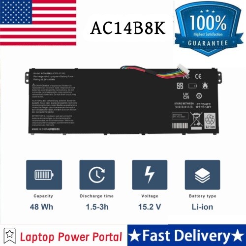 Battery For Acer AC14B18K AC14B3K AC14B8K AP14B8K KT0030G.004, KT.0040G.004 
