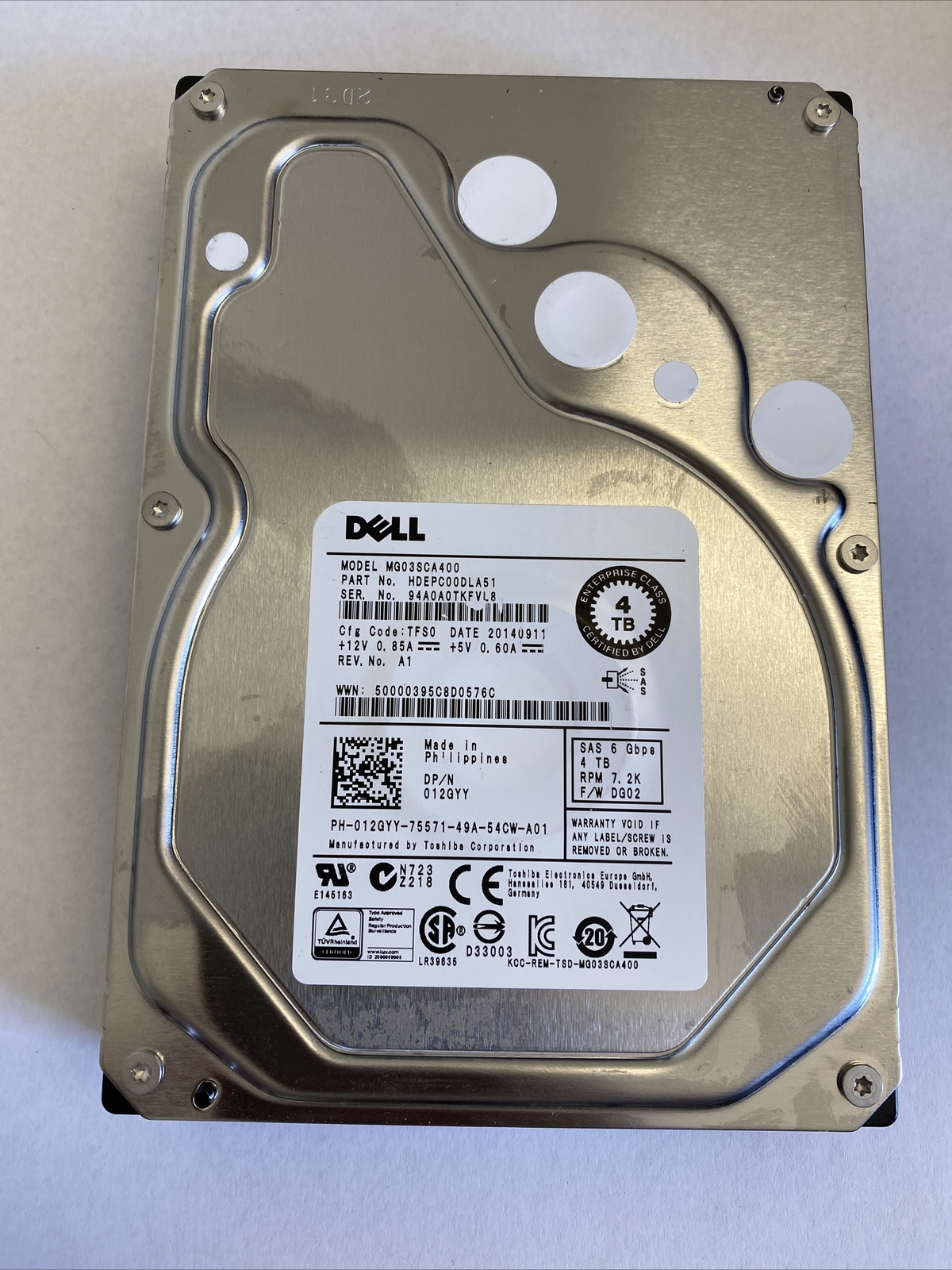 Dell 12GYY 4TB 7200RPM 3.5" SAS 6G Hard Drive w/ MD3060 MD3260 MD3460 