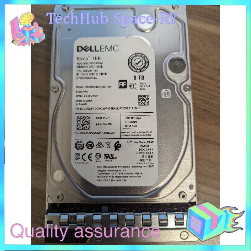 0N660 DELL Exos 7E8 ST8000NM014A 8TB 12Gb/s 512e 7.2K R540 R740 3.5" HDD
