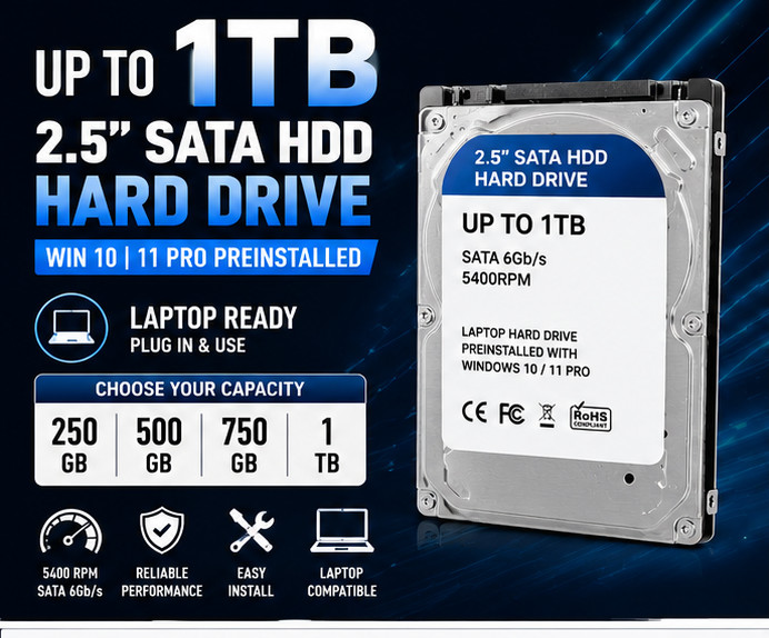 2.5 SATA HDD Up to 1TB Windows 10 11 Pro Preinstalled Ready Drive