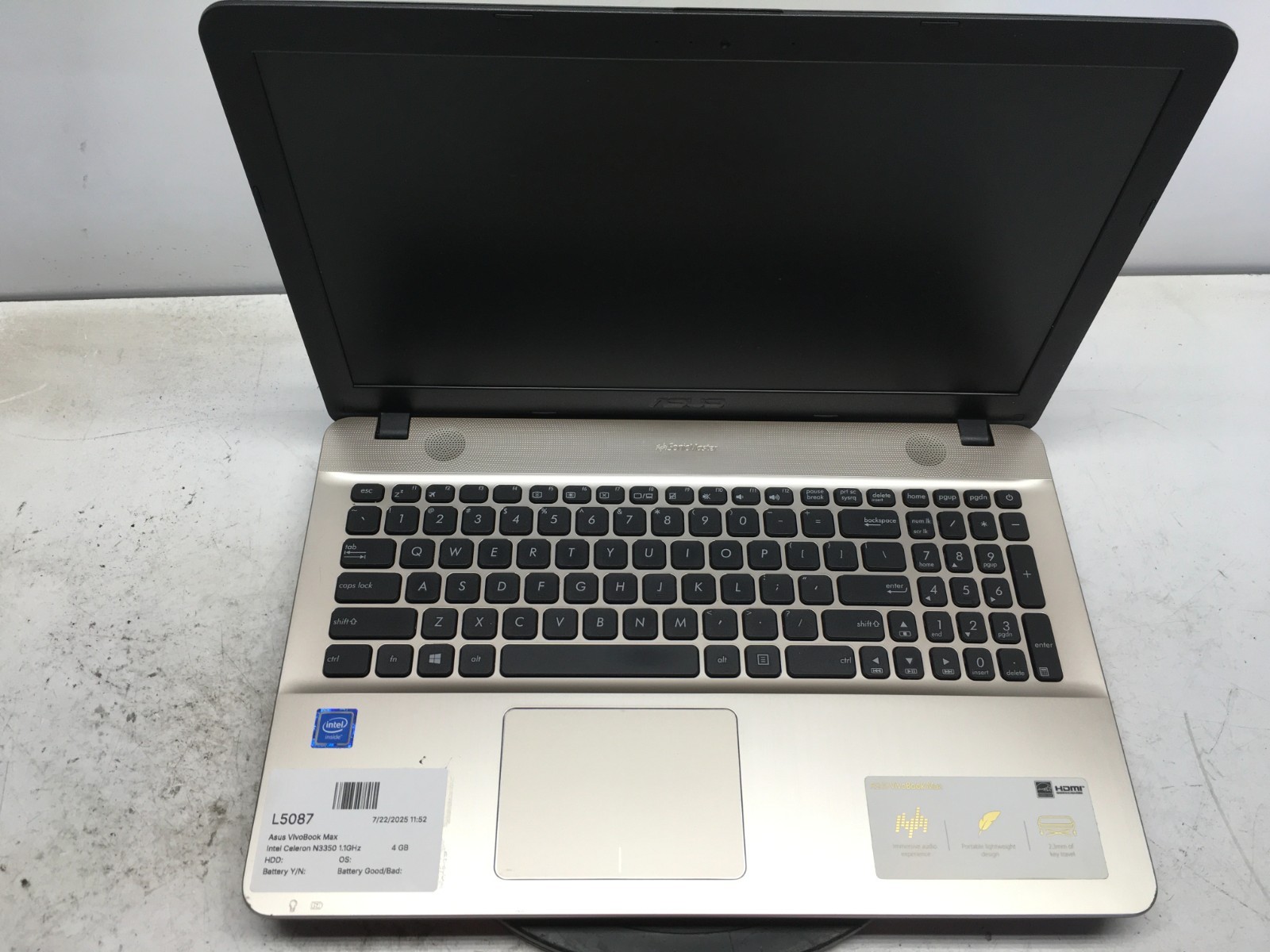 Asus VivoBook Max Intel Celeron N3350 1.1GHz 4 GB NO HDD