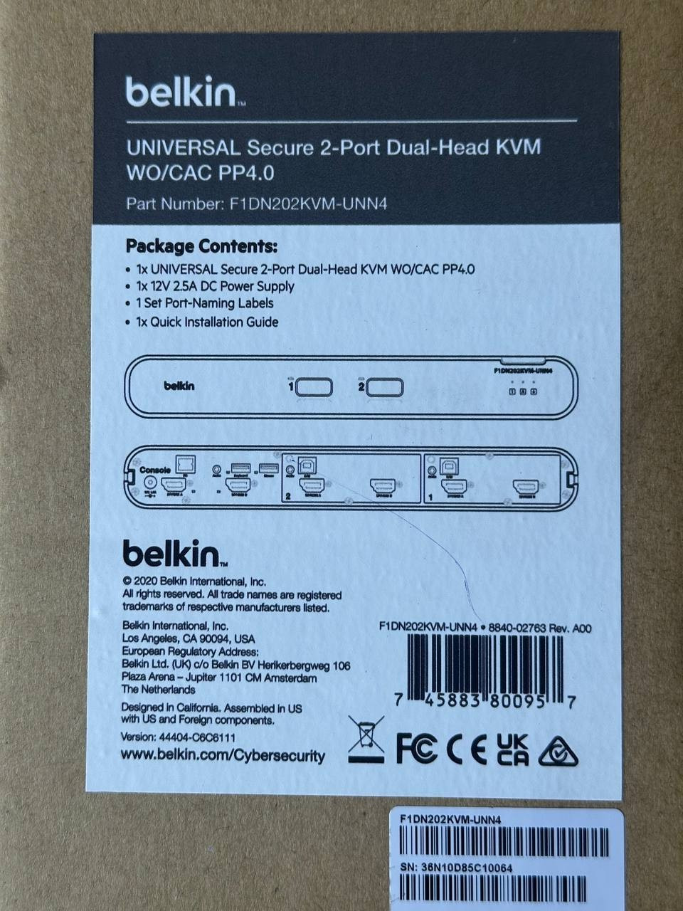 BELKIN Universal Secure 2 Prt  Hd Dp/Hdmi Unvl Skvm Wo/Cac Pp4.0 F1DN202KVM-UNN4