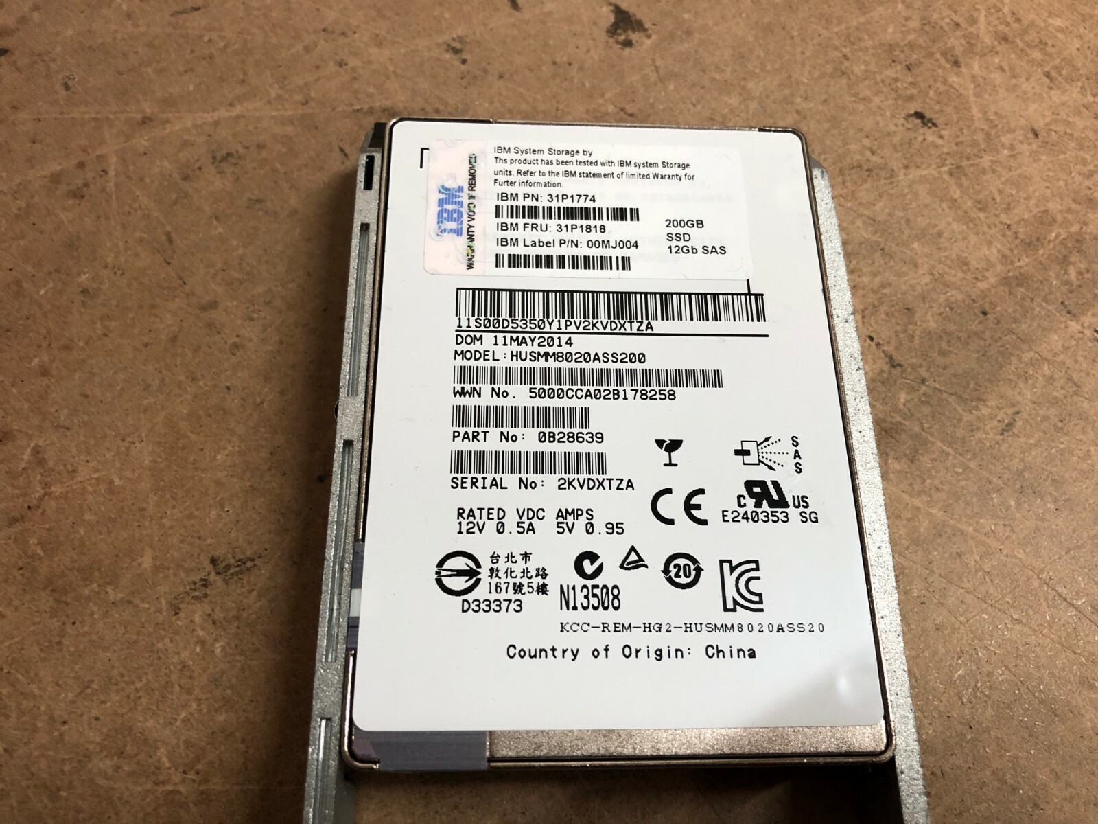 IBM 31P1774 31P1818 00MJ004 200GB 12G SAS SSD