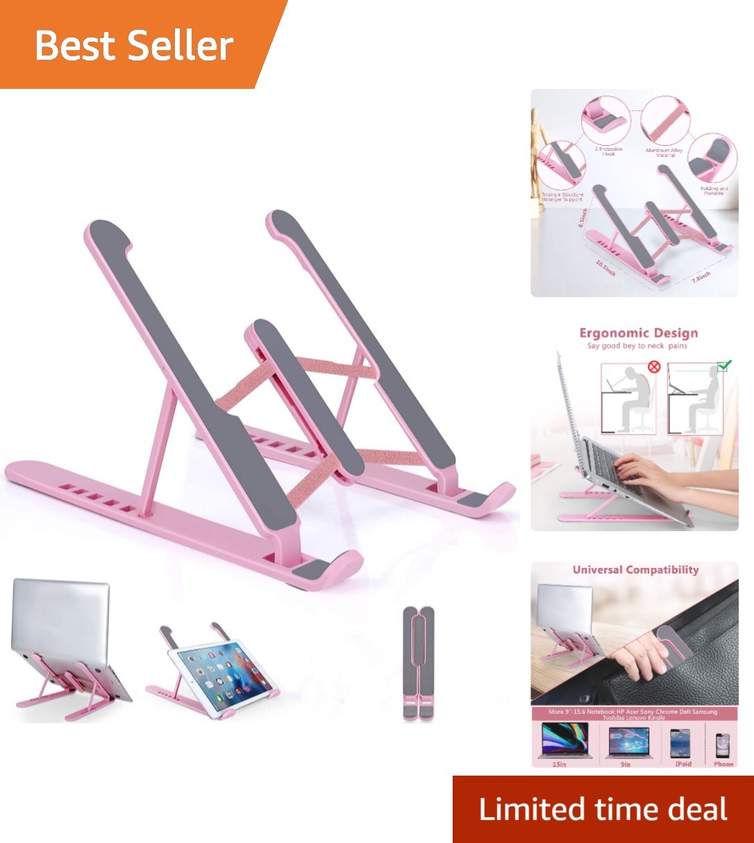 Compact Portable Laptop Stand - 6-Level Height Adjustment for Ultimate Comfort