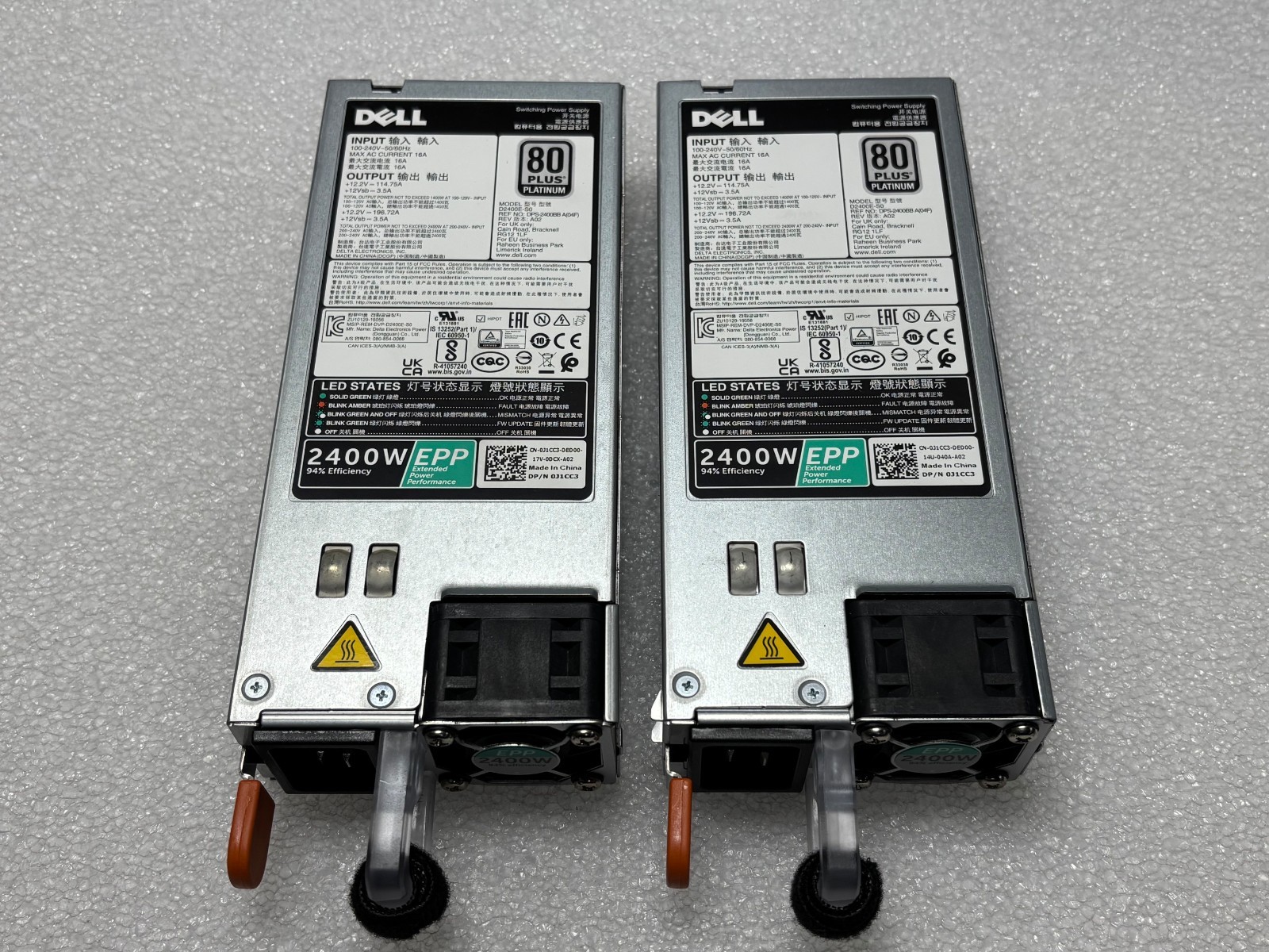 Lot of 2 Dell PowerEdge R740 R740XD 2400W 80 Plus Platinum Power Supply 0J1CC3