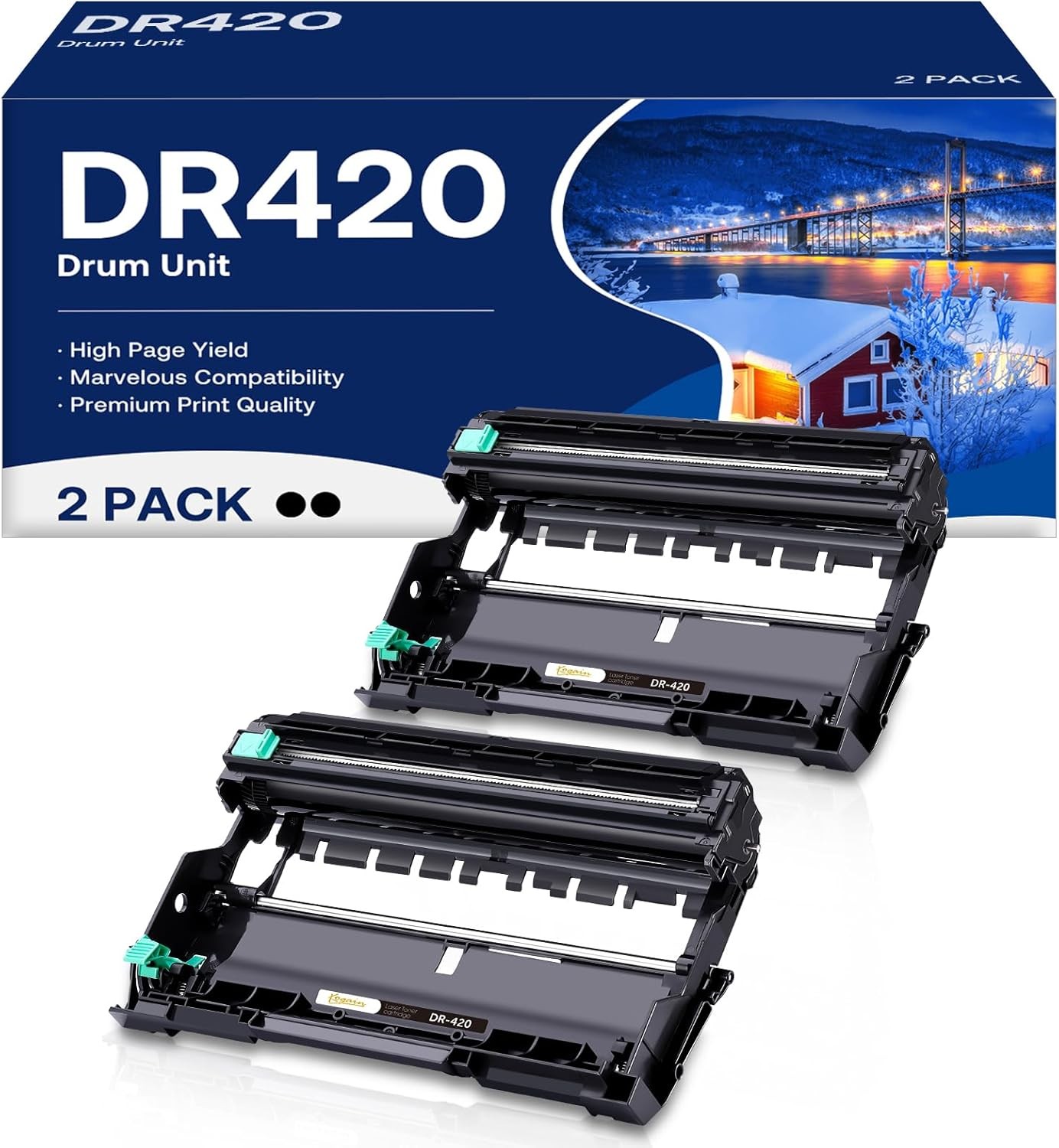 Kogain DR420 Drum Unit Compatible for Brother DR 420 DR-420 2 PACK, Black 