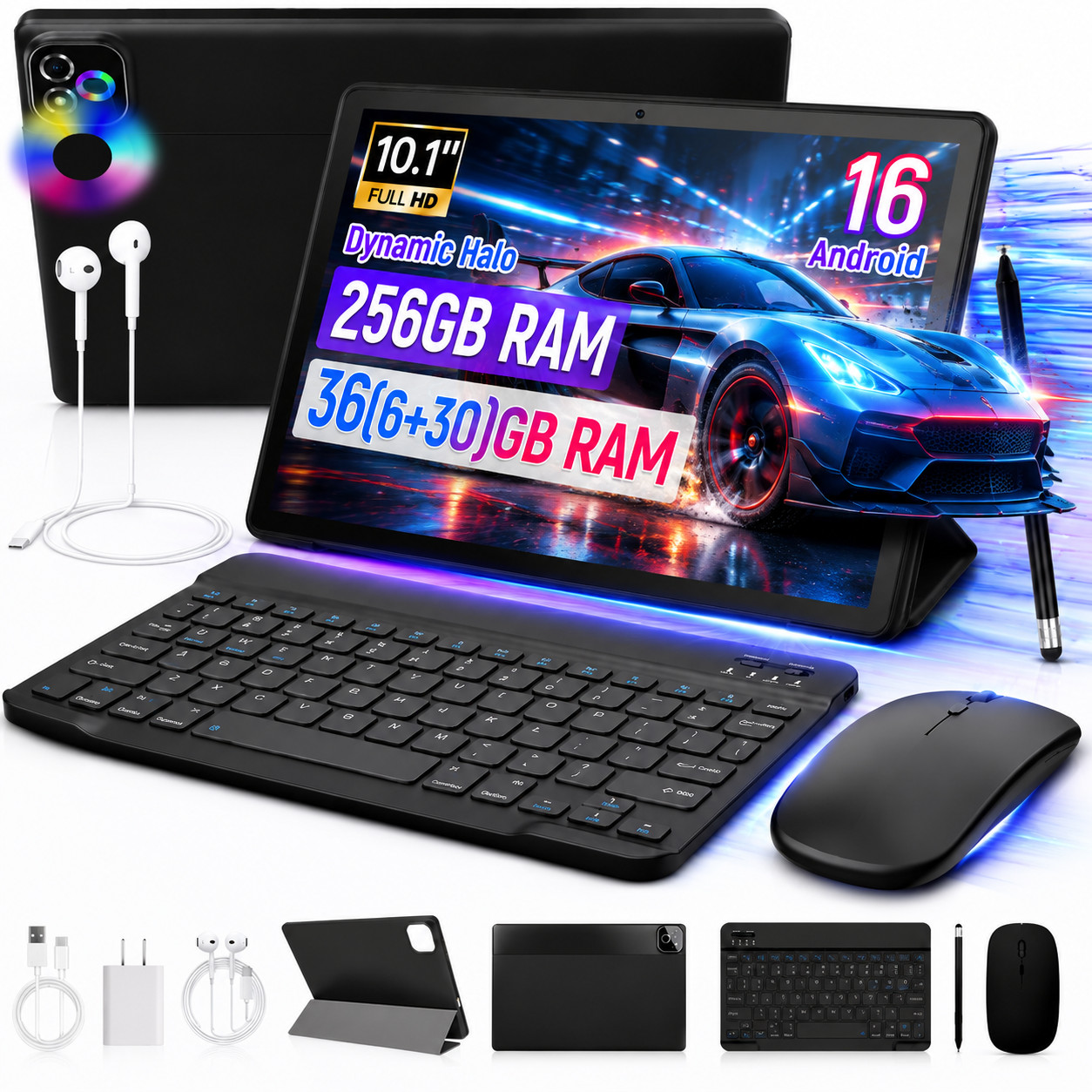 Android 16 Tablet 10.1'' 36GB(6+30）RAM 256GB ROM Widevine L1 WiFi 5/8MP Camera