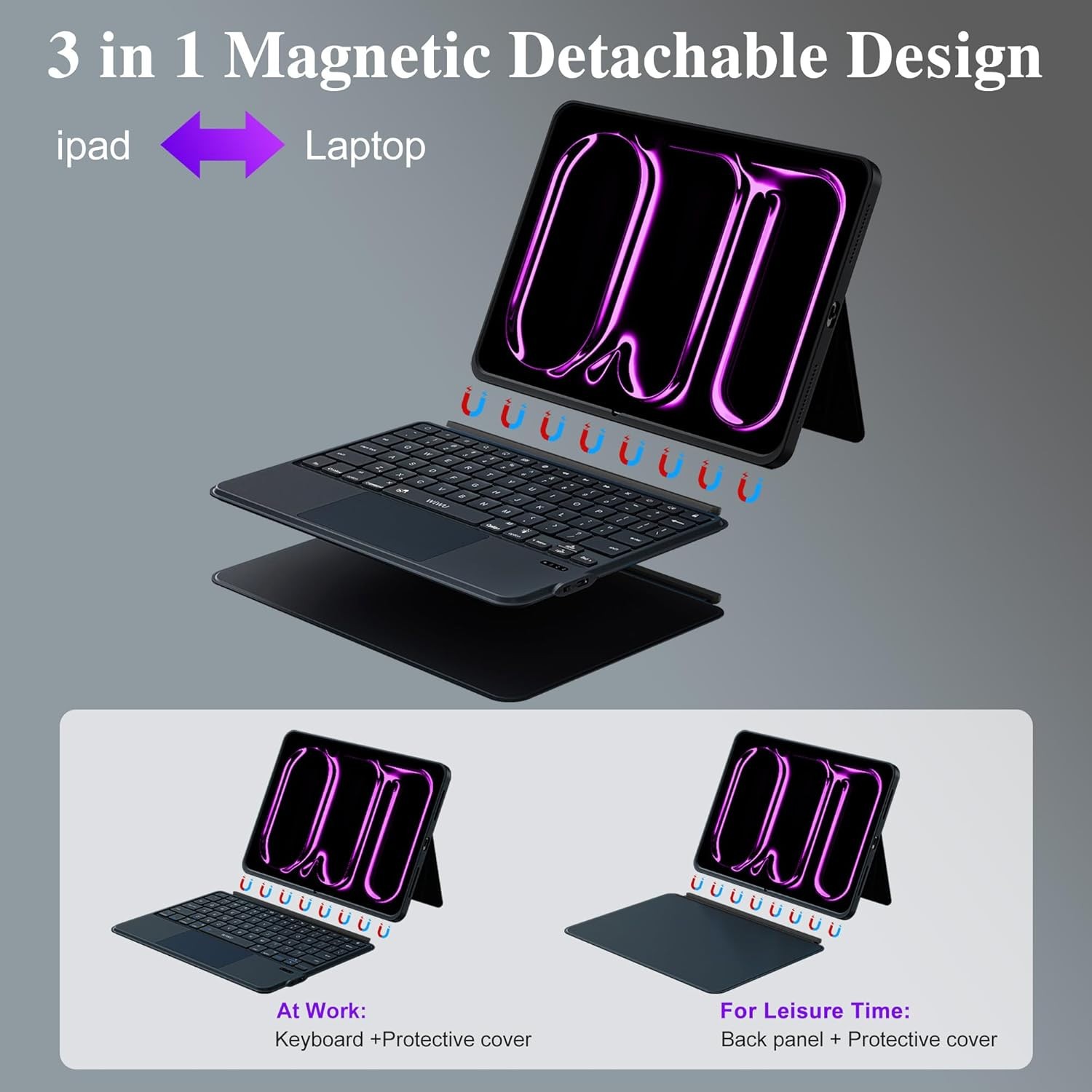 iPad Pro 13-inch (M4 2024 / M5 2025), Magic-Style Magnetic 7 Color Keyboard Case