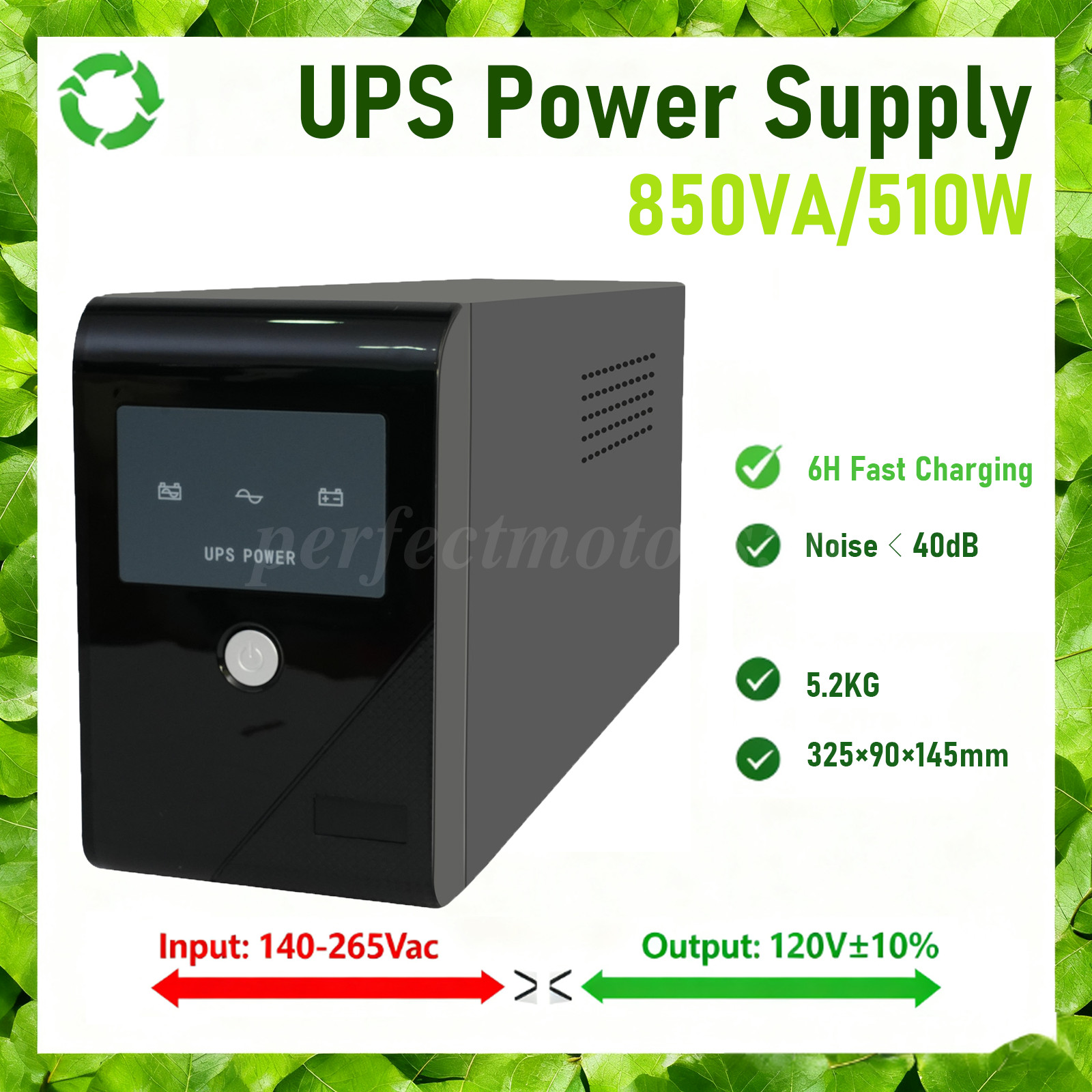 850VA/510W Backup UPS Power Supply Energy-save Ecological Battery with 3 Outlets