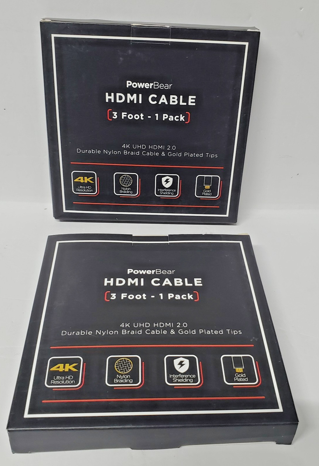 2 X PowerBear HDMI Cable 3FT 4K UHD 2.0 Nylon Braid Gold Plated Tips High Speed