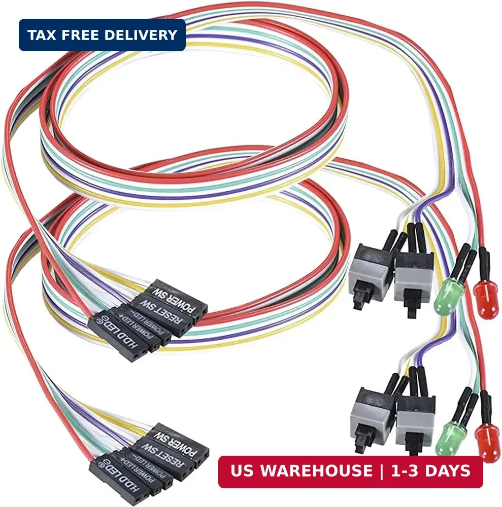 2 Pack 2-Pin PC Power Switch Cable 27-inch Desktop On Off Reset Push Button ATX