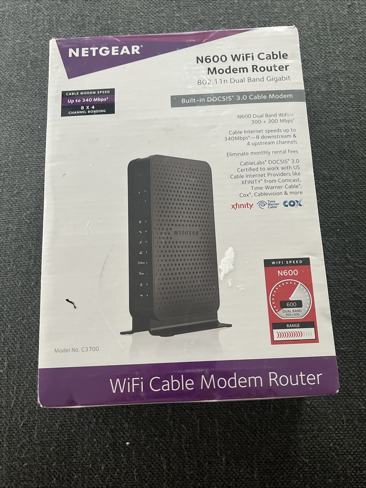 NEW SEALED Netgear N600 Wi-Fi Cable Modem Router 802.11 Dual Band Gigabit C3700