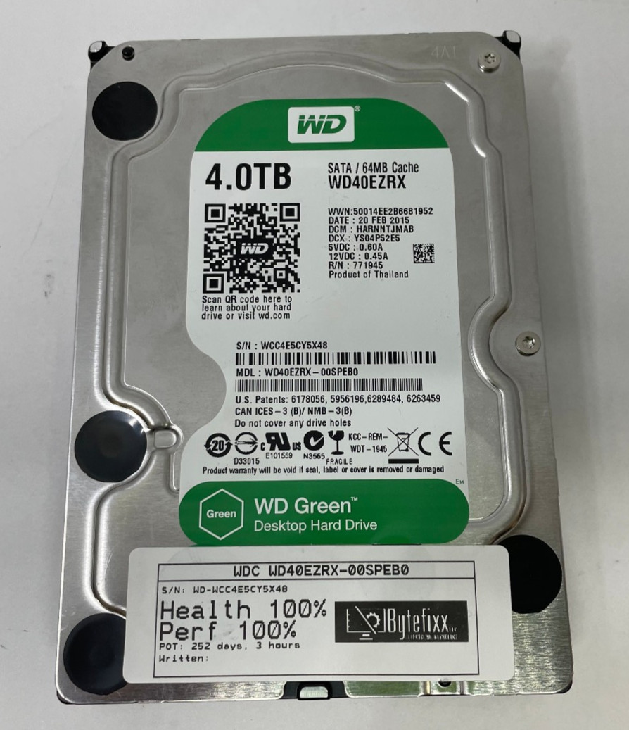 Western Digital WD Green WD40EZRX 3.5" 4TB SATA HDD Hard Drive 100% Health
