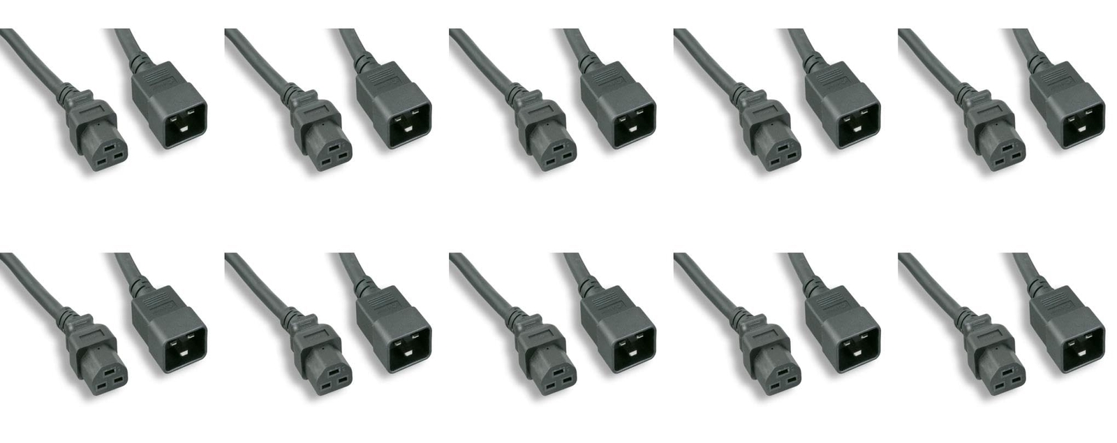 Heavy Duty 12 Awg C20 C21 Universal Jumper Power Cord Black 10FT 3M 10 Pack NEMA