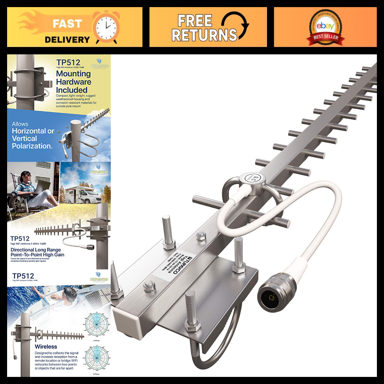 Outdoor 2.4GHz WiFi Yagi Antenna - High Gain Directional Network Signal Booster