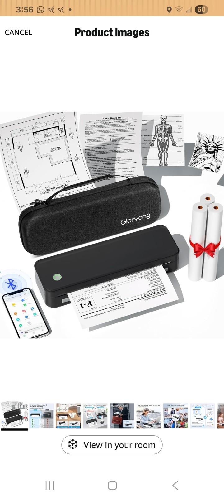 Gloryang PD-A4 Portable Wireless A4 Thermal Printer Inkless Black with Case