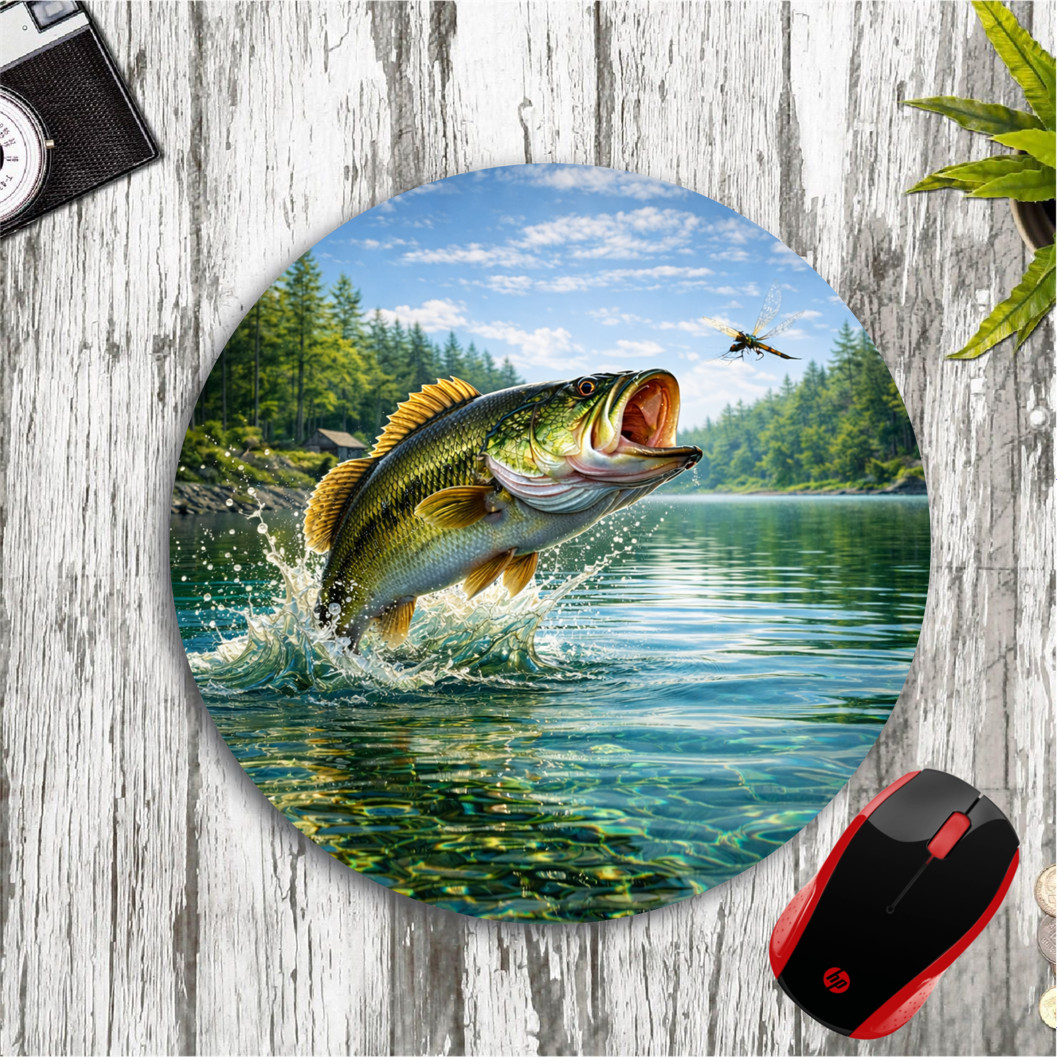 LARGEMOUTH BASS CUSTOM ROUND NEOPRENE PC MOUSE PAD MAT