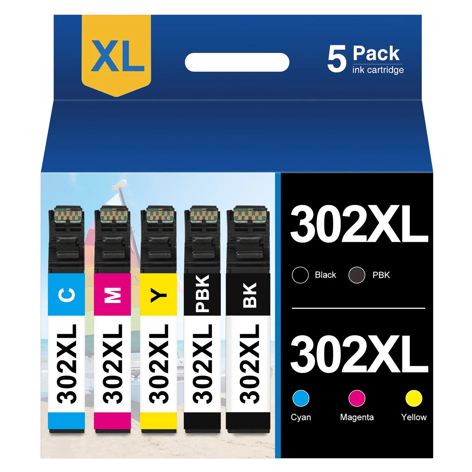 Replacement T302XL 302 XL Ink Cartridge for XP 6000 XP 6100 Printer - 5 Pack
