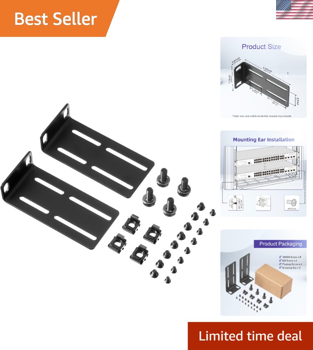 19-Inch Adjustable Rack Mount Ears for HP/ProCurve/Aruba - Lightweight & Durable