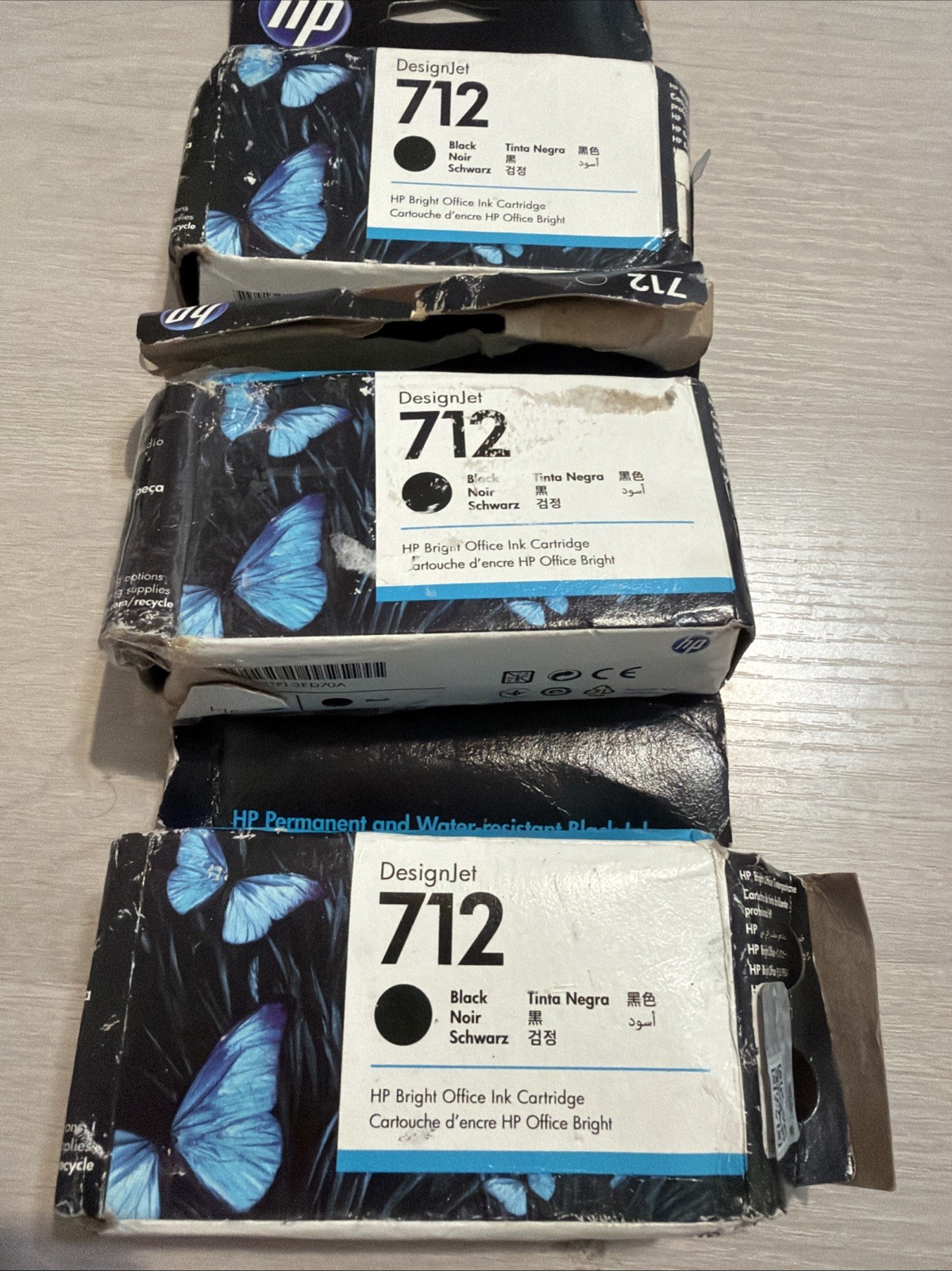 Lot Of 3 HP 712 38-ml Black DesignJet Ink Cartridge, 3ED70A As Is