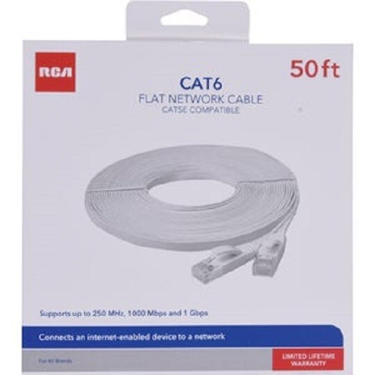 (2)-RCA 50 Ft. CAT-6 White Flat Network 250MHz Internet Enabled Cable TPH750FEV