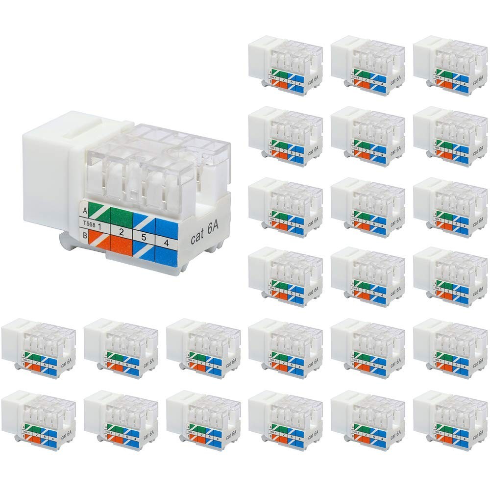 RJ45 Cat6A Keystone Jack Listed 25-Pack, 10 Gbps Slim Profile Modular Ethernet